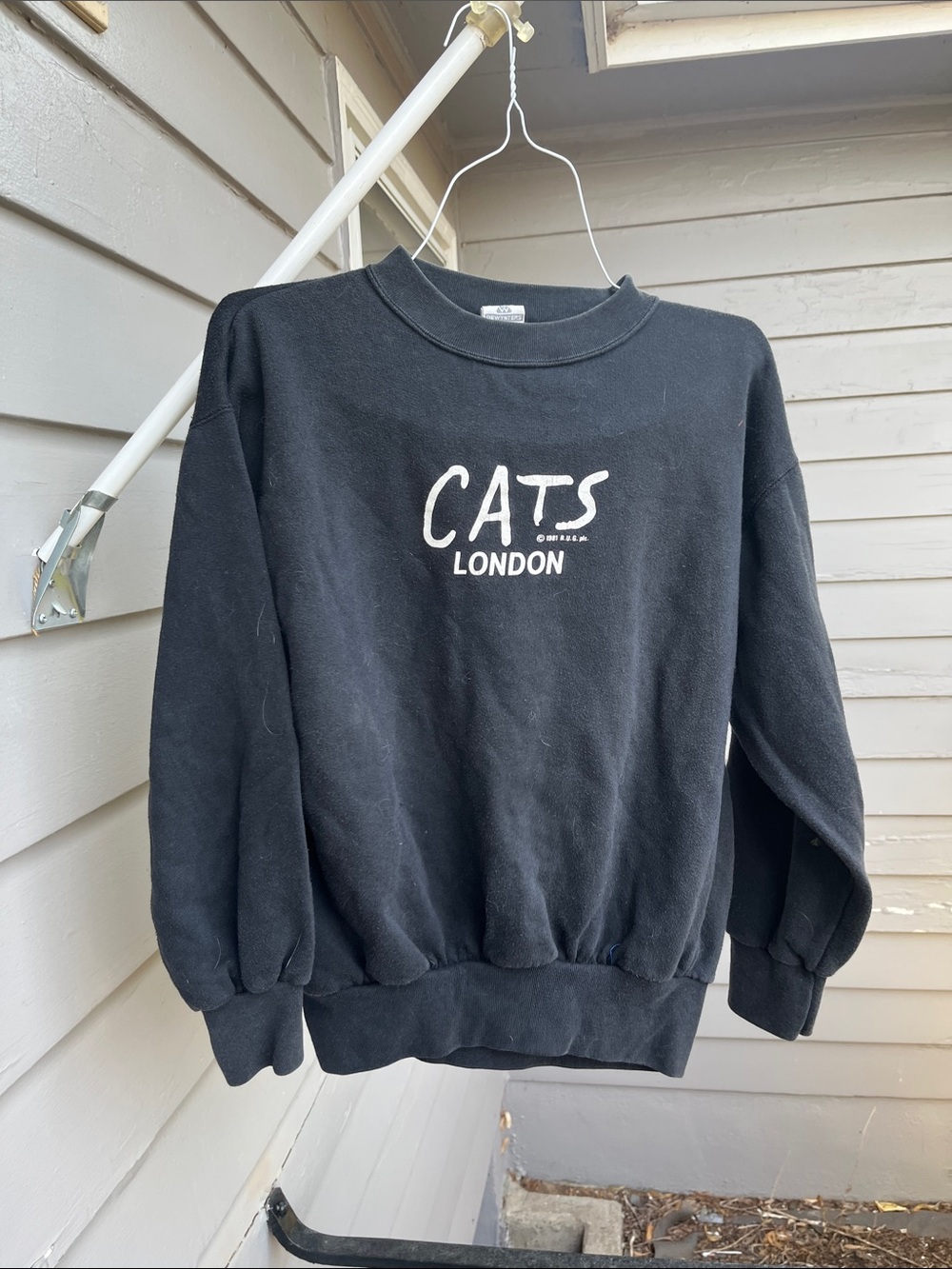 Vintage 1981  Black Sweatshirt with White "CATS LONDON" Chest Graphic